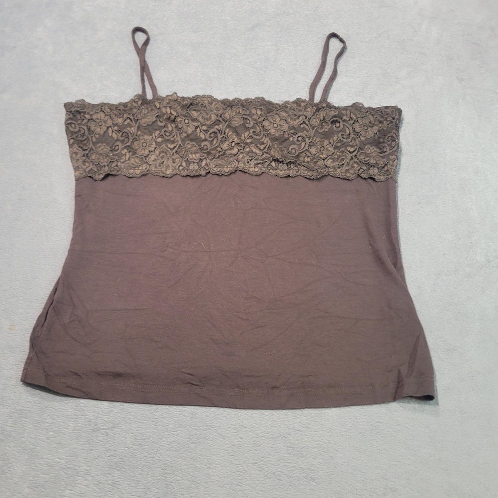 H&M Camisole Women L Brown Lace Trim‎ Spaghetti Strap Romantic Y2K Layering Top